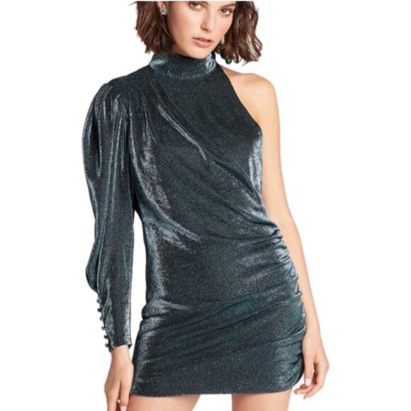 Choosy Women's S Metallic Long Sleeve One Shoulder Bodycon Dress NWT Cocktail - Picture 1 of 12